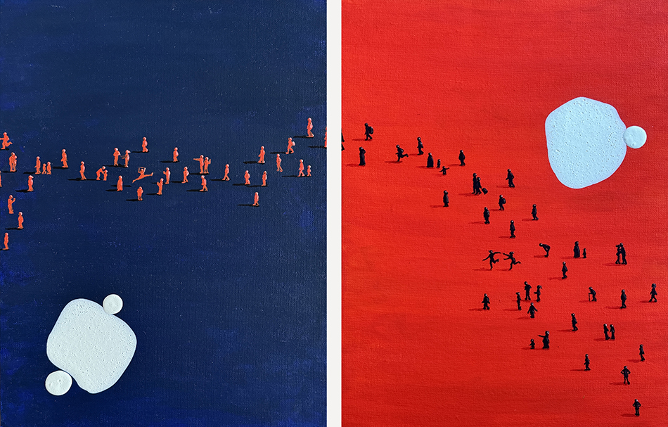 © Serdar Mutlu, Dijber û Hevpar, iki kez x 30 x 40 cm, Tuval üzerine akrilik (2024)